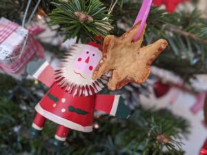 Pork crackling Christmas star decoration on a Christmas tree