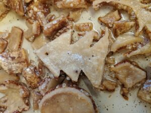 Pork crackling Christmas tree decoration in a pan