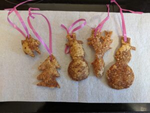Pork crackling Christmas decorations ready to hang