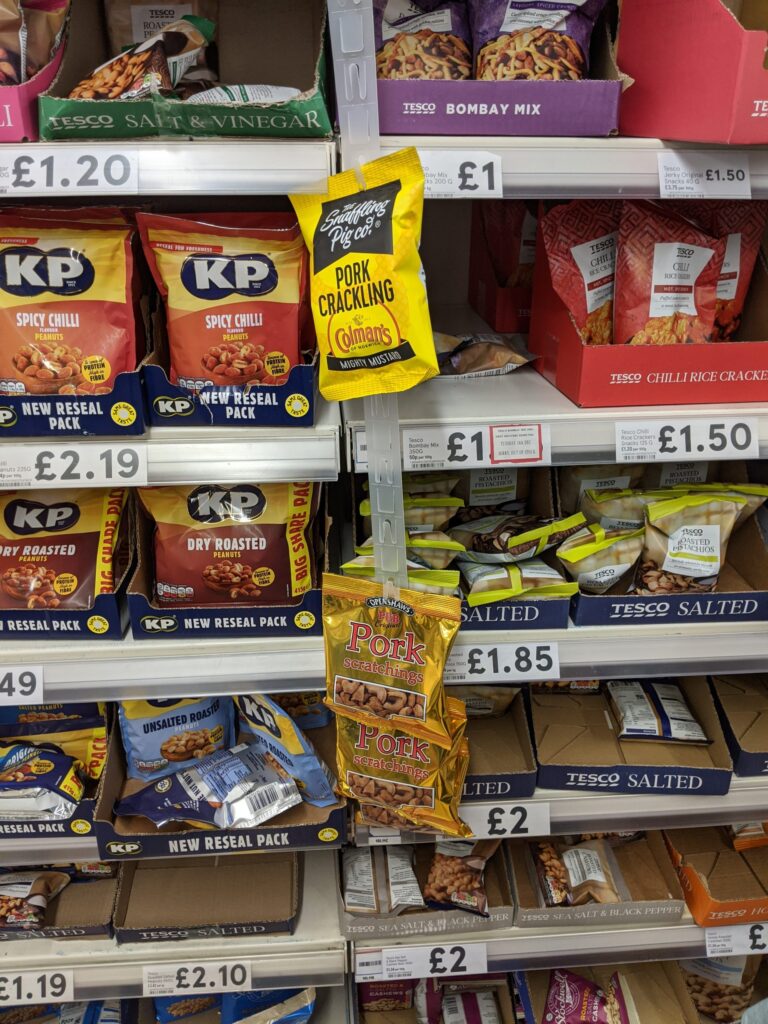 Tesco openshaws and snaffling pig pork scratchings