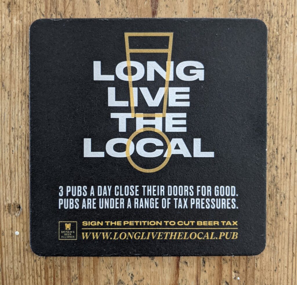 Vintage 'Long Live the Local' Pork Scratchings Beer Mat Front